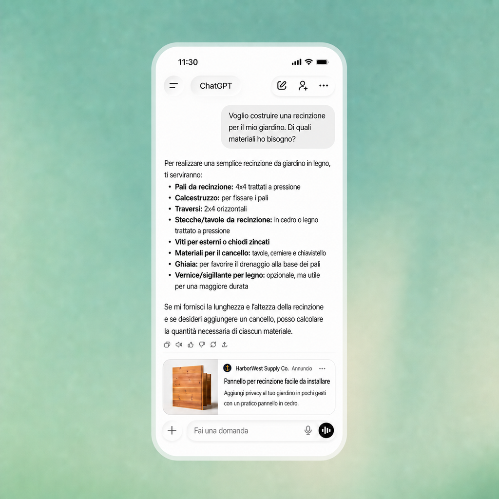 Immagine di esempio di come usciranno gli annunci all'interno di una chat su ChatGPT